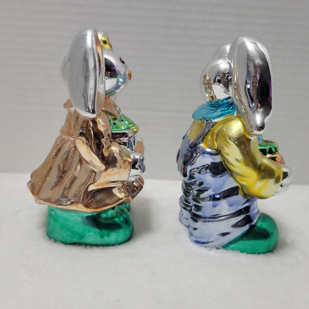 Armchair Shopper Shimmering Bunny Pair Easter‎ Hand Blown Mercury Glass So Cute!